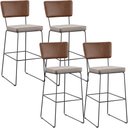 Ver imagem 1 de Kit 04 Banqueta Alta Cozinha Sala Jantar Fixa Allana L02 Couríssimo Marrom Linho Bege - Lyam Decor