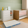 Kit Berço Mini Cama + Cômoda + Colchão Ortobom Carvalho Rustico Branco - Qmovi - 1