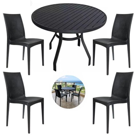 Conjunto para Varanda Laryssa Mesa e 4 Cadeiras Alumínio e Polipropileno Preto Nossa Kasa