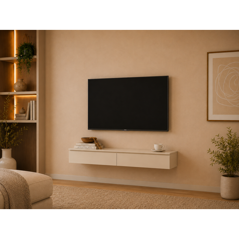 Rack Suspenso para Painel ou TV até 55 Polegadas 2 Gavetas 135 Aura Off White