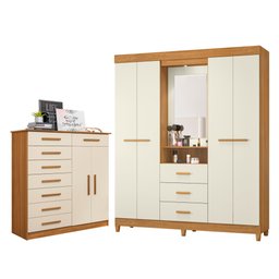 Jogo Roupeiro e Cômoda Hope Carvalho Off White - 1