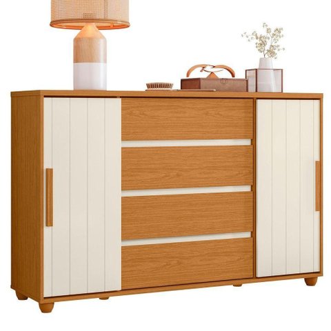 Cômoda Sapateira Grande 4 Gavetas 2 Portas Flex Evidência Cinamomo Off White