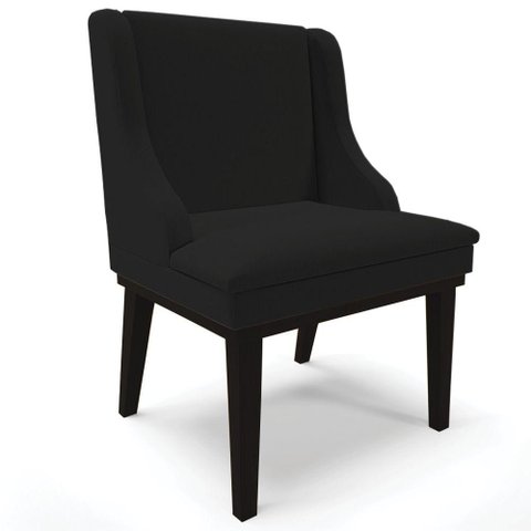 Poltrona Decorativa Base Fixa de Madeira Firenze Linho Preto