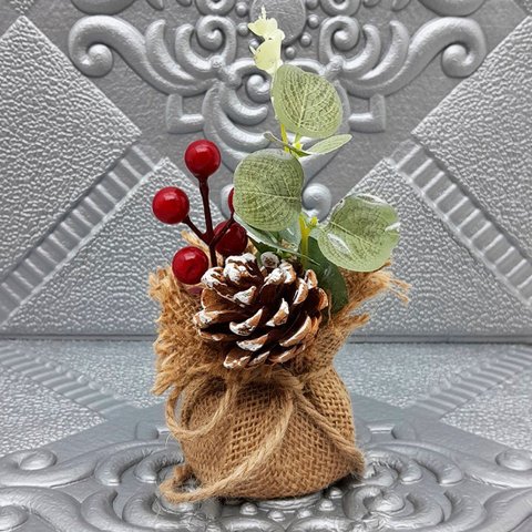 Arranjo Cereja Pinha Artificial Vaso Enfeite Mesa Natal 15cm Pinha