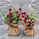 Ver imagem 4 de Arranjo Cereja Pinha Artificial Vaso Enfeite Mesa Natal 15cm Pinha