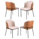Ver imagem 1 de Conjunto 4 Cadeiras Aurora Linho Bege Couro Caramelo Metal Preto