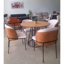 Ver imagem 2 de Conjunto 4 Cadeiras Aurora Linho Bege Couro Caramelo Metal Preto