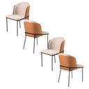 Ver imagem 4 de Conjunto 4 Cadeiras Aurora Linho Bege Couro Caramelo Metal Preto