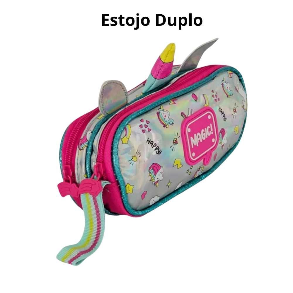 Kit Mochila Unicórnio Holográfica com Rodas e Costas com Estojo e Lancheira Clio - 4