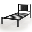 Ver imagem 1 de Cama Solteiro Bruna 100% Aço Industrial Preto Estilo Militar com Cabeceira Estofada Preto
