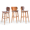 Ver imagem 1 de Kit 3 Banquetas Altas para Cozinha Americana Balcão em Madeira com Encosto