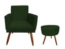 Ver imagem 1 de Kit Poltrona Decorativa Nina Riscado + Puff Redondo Suede Verde Pés Madeira Ms Decor