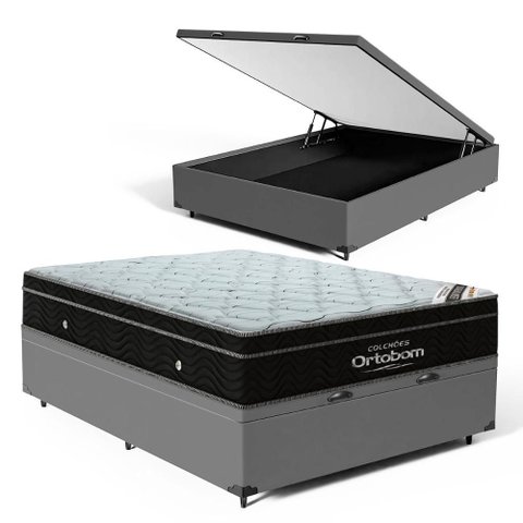 Cama Box Baú com Colchão de Molas Ensacadas Ortobom Elegante Superpocket Pillow In Casal 138cm