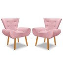 Ver imagem 2 de Kit 2 Poltrona Emilia +puff Redondo Decorativo:rosa