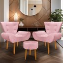 Ver imagem 1 de Kit 2 Poltrona Emilia +puff Redondo Decorativo:rosa