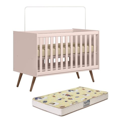 Berço Mini Cama Q Encanto Retrô Rosa com Colchão Qmovi
