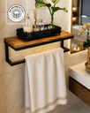 Ver imagem 2 de Toalheiro Industrial 60cm com Prateleira Peroba Rosa Maciça e Aço Preto Fosco