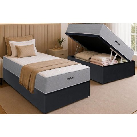 Cama Box Baú Crc 88 +Colchão Molas Ensacadas Plenno Ortobom 88