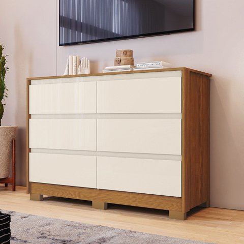 Cômoda 6 Gavetas para Quarto Casa 812 Layla Corrediça Telescópica MDP Moderna