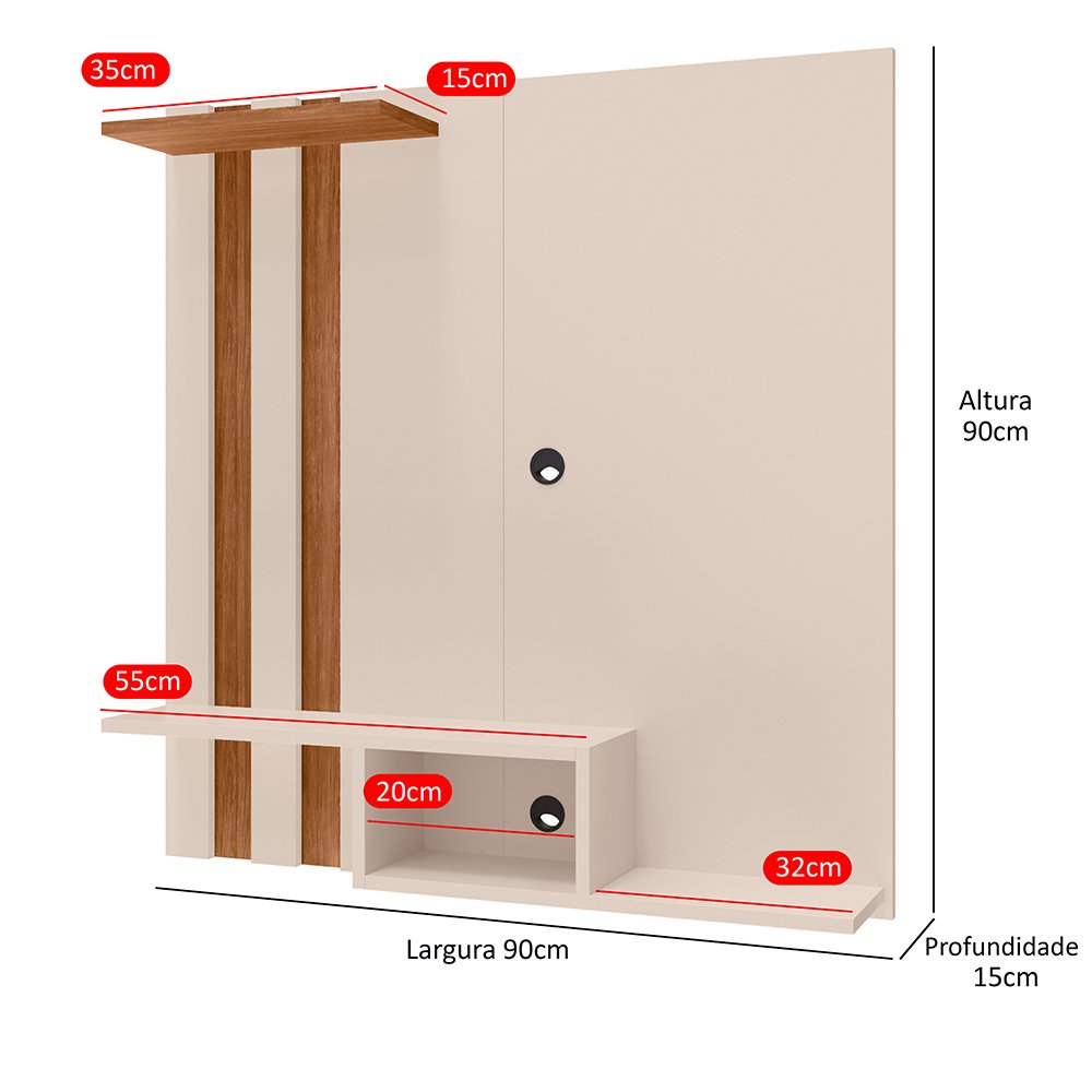 Painel para Tv 32 Polegadas com 2 Nichos - Lojas Gk Cor:off White - 6