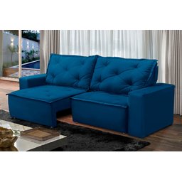 Sofá Retrátil e Reclinável 3 lugares com Molas 1,80m Ana Suede Azul Adonai Estofados - 1