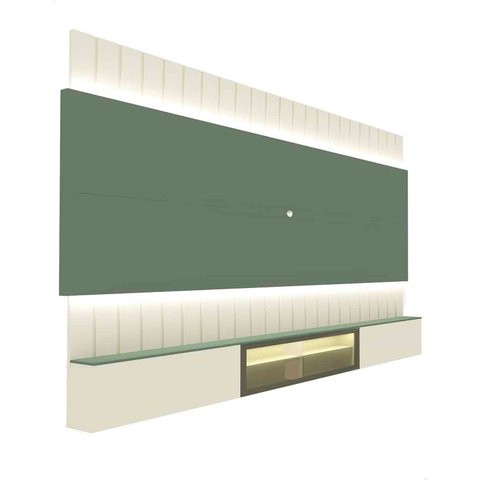 Conjunto Painel Home Rack Suspenso 260 Reflecta Led Akin Cor:off White e Verde