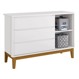 Cômoda Sapateira Classic New Branco Fosco com Madeira - Reller - 5 Cômoda Sapateira Classic New Branco Fosco com Madeira - Reller - 5