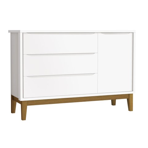 Cômoda Sapateira Classic New Branco Fosco com Madeira - Reller