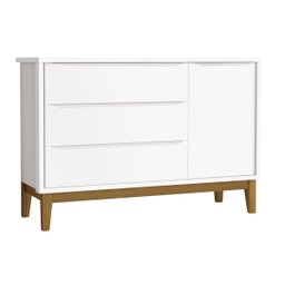 Cômoda Sapateira Classic New Branco Fosco com Madeira - Reller - 1 Cômoda Sapateira Classic New Branco Fosco com Madeira - Reller - 1