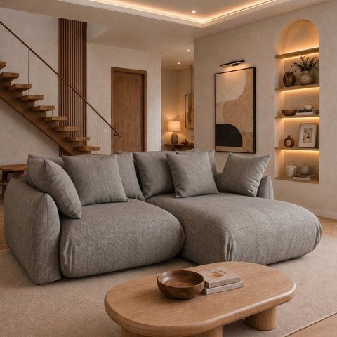 Sofá Cama Modular Orgânico Retrátil 3 Lugares com Almofadas 200cm Malibu