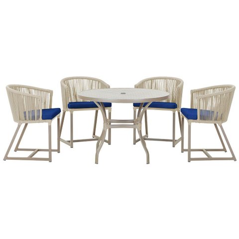 Mesa com 4 Cadeiras de Jantar Roma 100cm e Noronha em Aluminío Fendi Corda Nautica Estofado 10 Trama