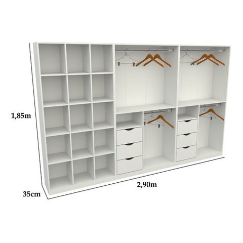 Kit Closet Armário Colmeia Cabideiro M21 Mdp Roupa Sapateira VETORIAL MÓVEIS Branco