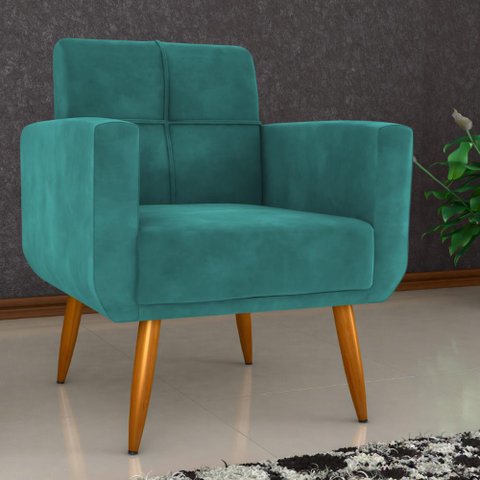 Poltrona Decorativa para Sala Lilian Veludo Verde Menta