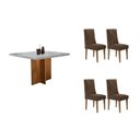 Ver imagem 1 de Conjunto: Mesa Sala Jantar Berlim Curvo 90cm + 4 Cadeiras Pietá Naturale/off White - Linho