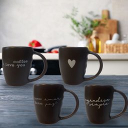 Jogo 4 Caneca Porcelana Fosca 120ml para Café - Marrom - 7