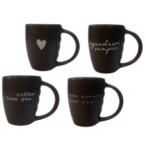 Jogo 4 Caneca Porcelana Fosca 120ml para Café - Marrom