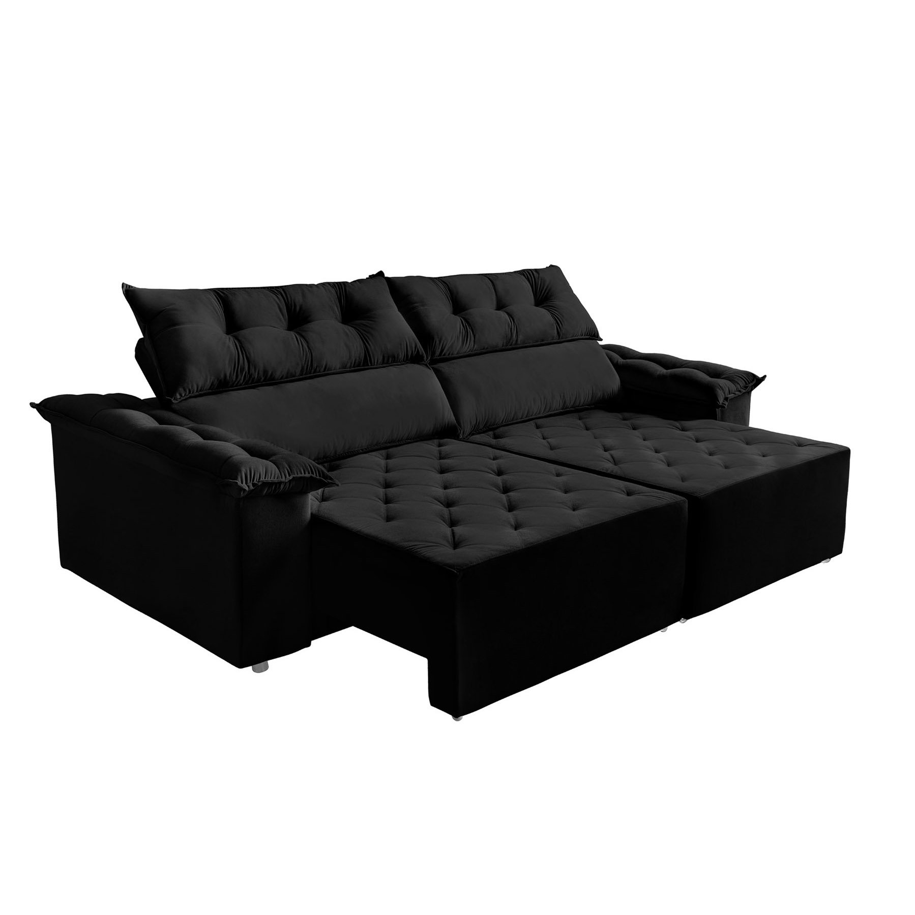 Sofá Amazonas 5 Lugares Retrátil e Reclinável 2,90m Suede Liso Preto