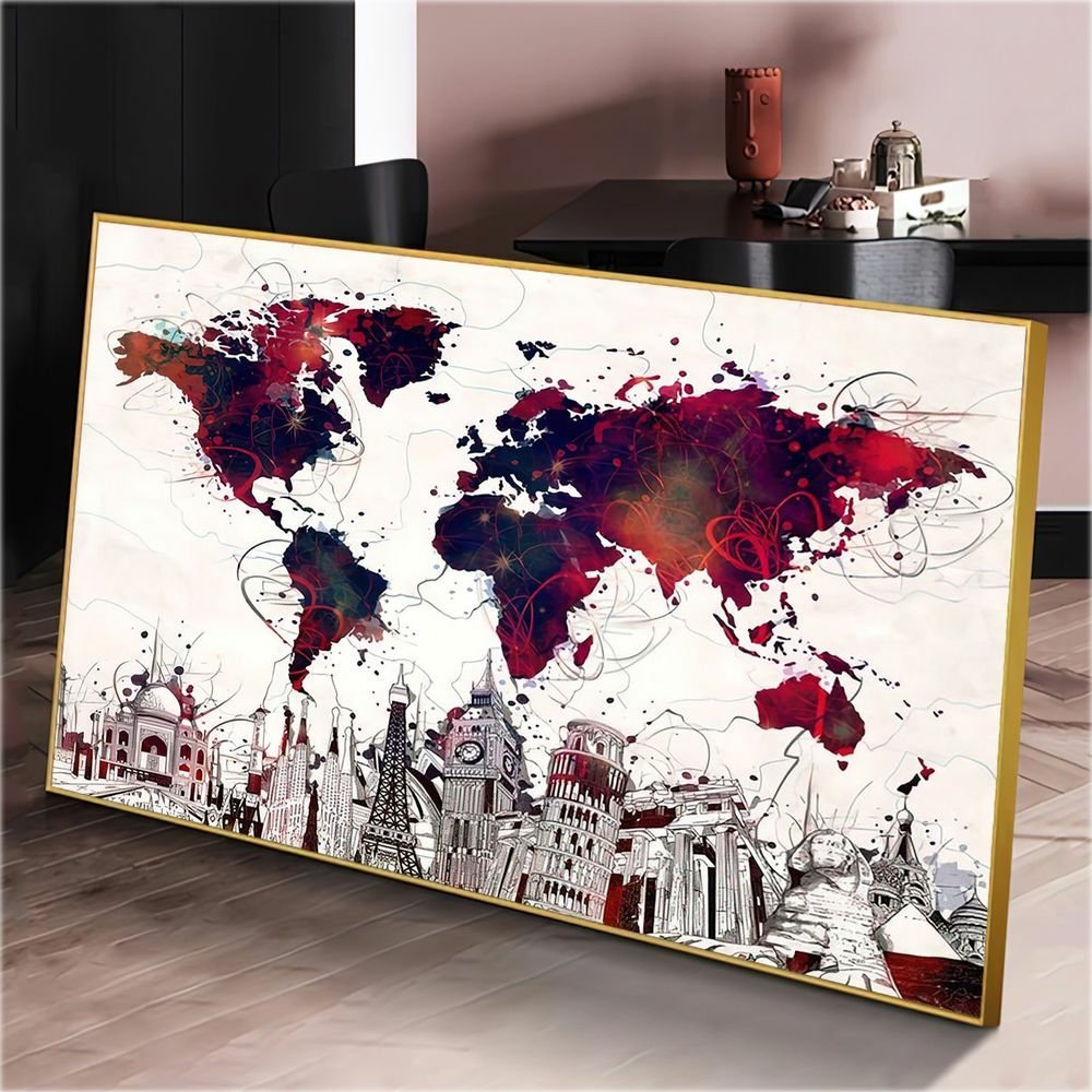 Quadro Mapa Mundi Abstrato:120x80 cm/PRETA - 6