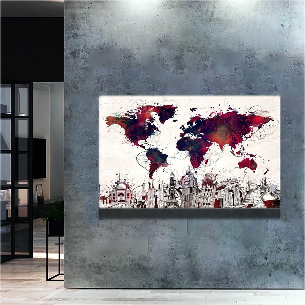 Quadro Mapa Mundi Abstrato:120x80 cm/PRETA - 2