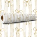 Ver imagem 3 de Kit Papel de Parede Adesivo Laços Dourados e Listras - 10 Metros