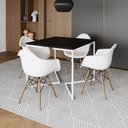 Ver imagem 1 de Mesa Jantar Industrial Quadrada 90cm Preta Base V Ferro Branco com 4 Poltronas Eames Eiffel Brancas