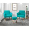 Kit 2 Poltronas Decorativas Sala Recepção Larah E Puff Azul Turquesa - 1