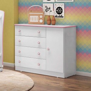 Cômoda Sapateira Infantil 1 Porta 4 Gavetas Doce Sonho Qmovi