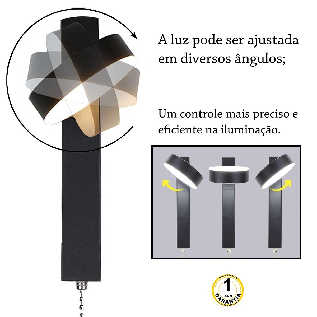 2 Arandela com Interruptor Cordinha Led Foco Movel Bet22 - 4