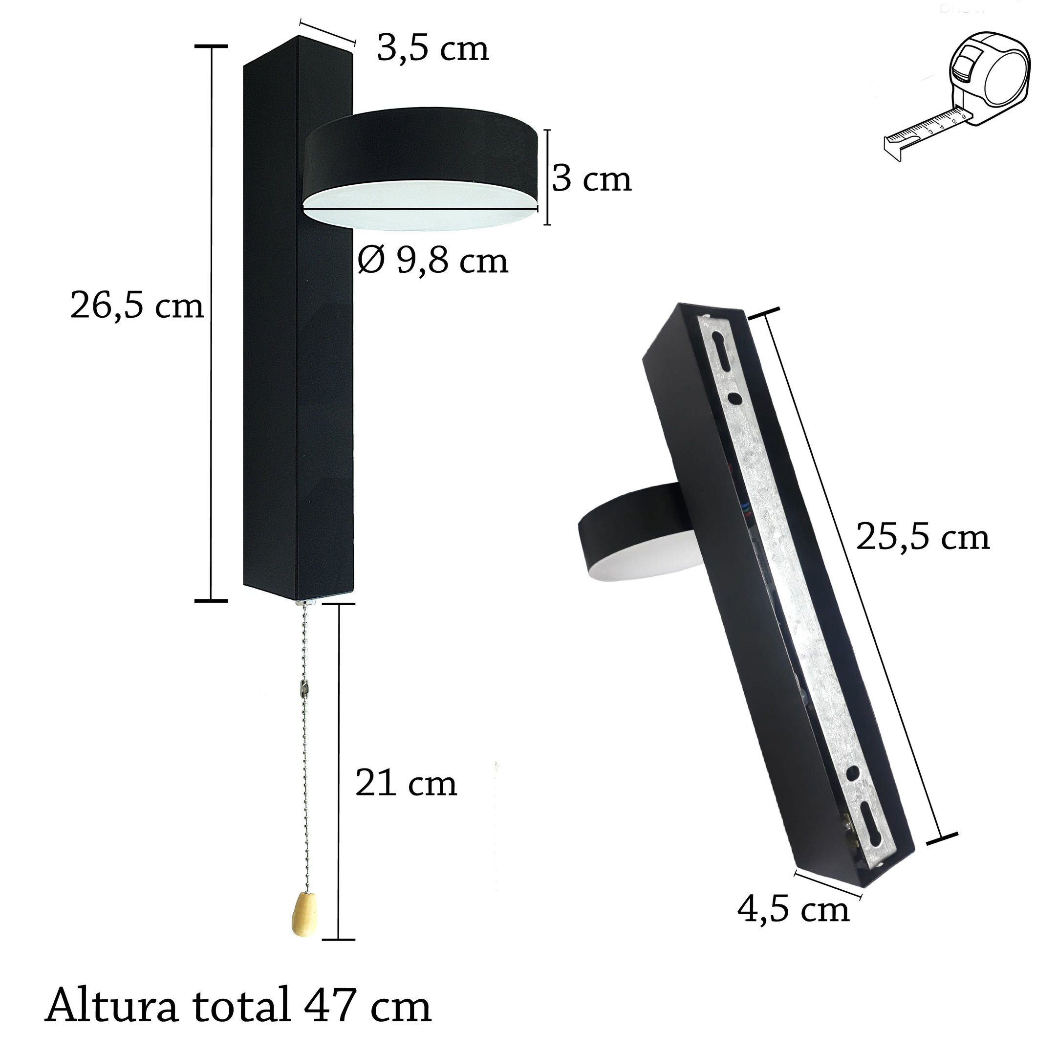 2 Arandela com Interruptor Cordinha Led Foco Movel Bet22 - 7