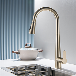 Torneira Misturador Monocomando Dourado Fosco Gourmet Bica com Ducha Extensível para Cozinha - 2