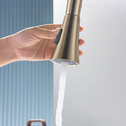 Torneira Misturador Monocomando Dourado Fosco Gourmet Bica com Ducha Extensível para Cozinha - 4