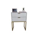Ver imagem 5 de Mesa de Cabeceira Off White 50cm Eco Industrial 2 Gavetas Quarto Base Metal Dourada Puxador Gold