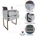 Ver imagem 3 de Mesa de Cabeceira Off White 50cm Eco Industrial 2 Gavetas Quarto Base Metal Dourada Puxador Gold