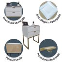 Ver imagem 4 de Mesa de Cabeceira Off White 50cm Eco Industrial 2 Gavetas Quarto Base Metal Dourada Puxador Gold